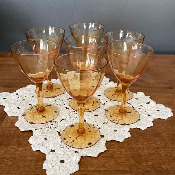 Vintage Dining Vintage Amber Glass Cordial Wine Glasses Set Of 7